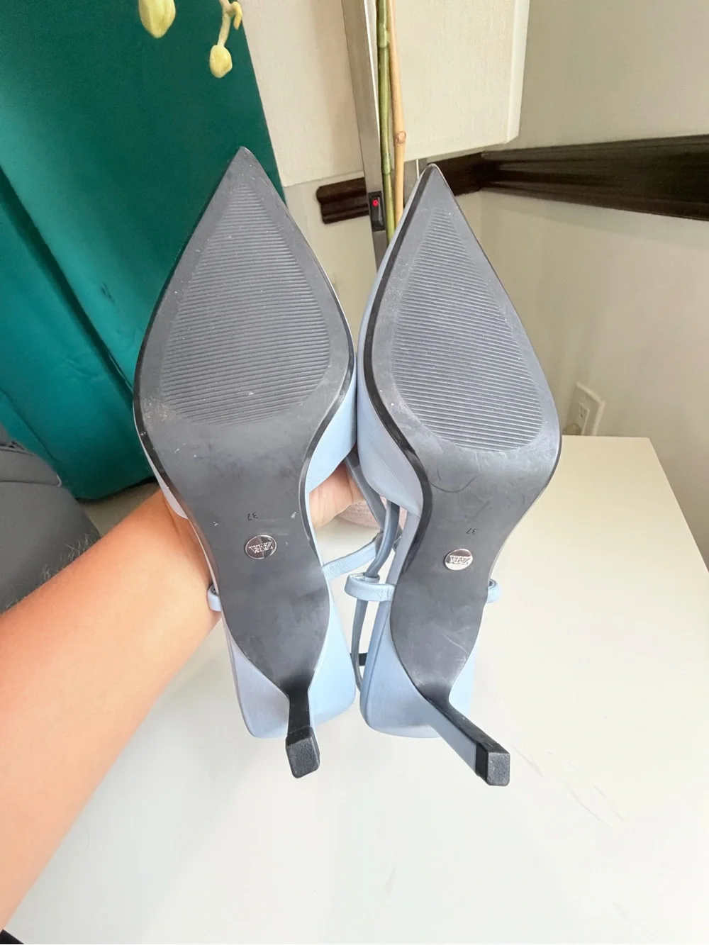 Zara Light Blue Slingback Heels Pointed Toe Size 37 US 6.5
